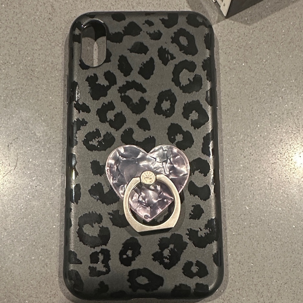 Leopard Print Phone Case with Heart Ring Holder